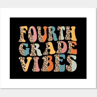 Funny Leopard Fourth Grade Vibes Retro Back To School Posters and Art